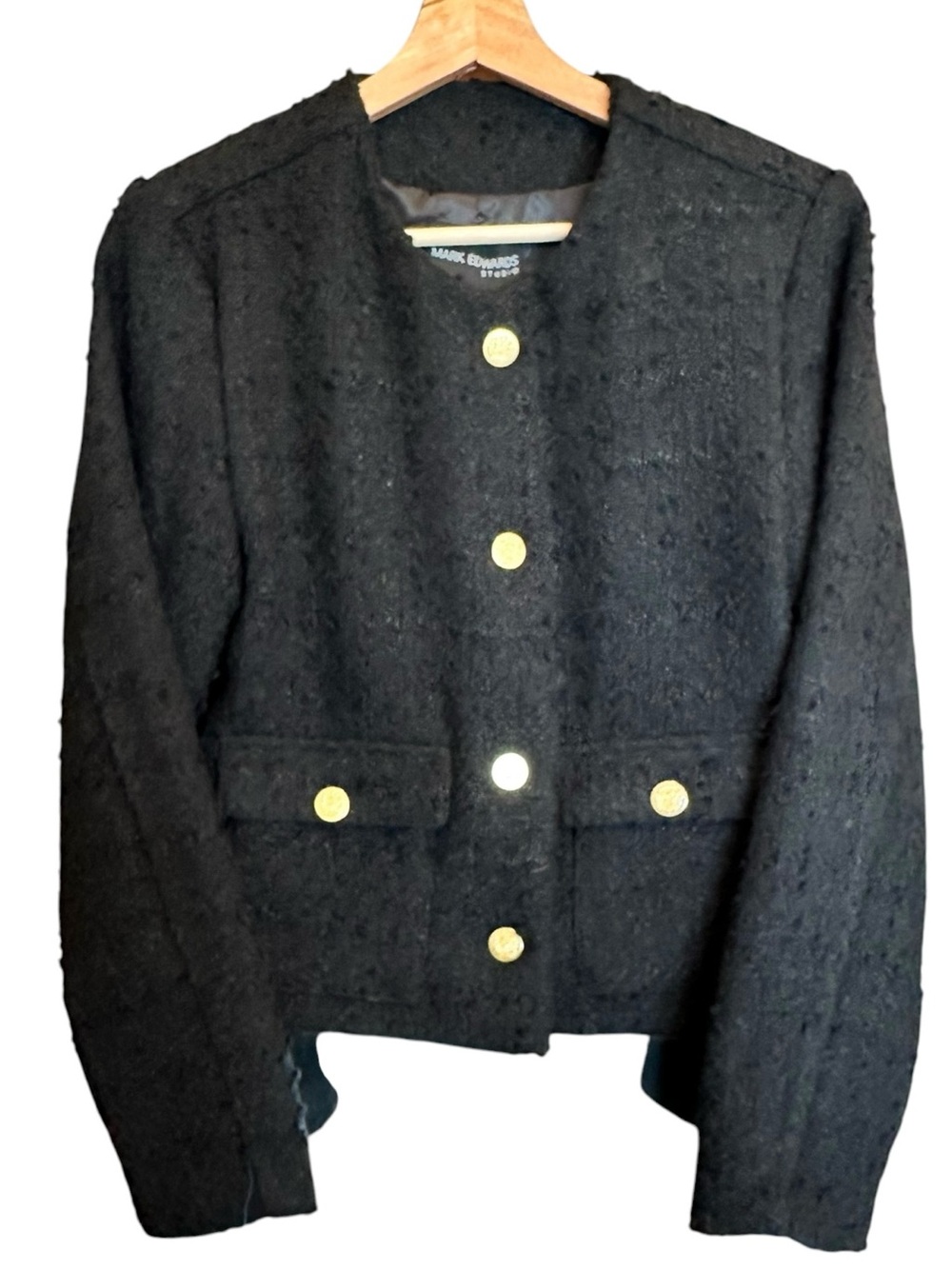 Mark Edwards Studio Black Tweed Gold Hardware Lady Jacket Blazer Large NWT NEW
